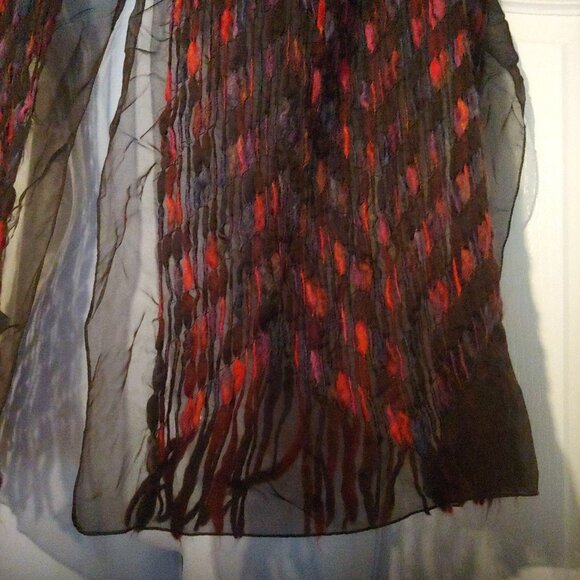 Italian Silk/Wool Tittorio 17"x57" Weaved Fringe Statement Piece Scarf Unisex - Picture 6 of 9